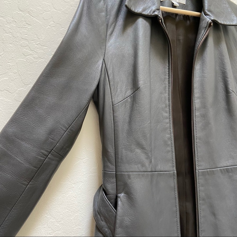Esprit gray belted leather jacket - Picture 3 of 12